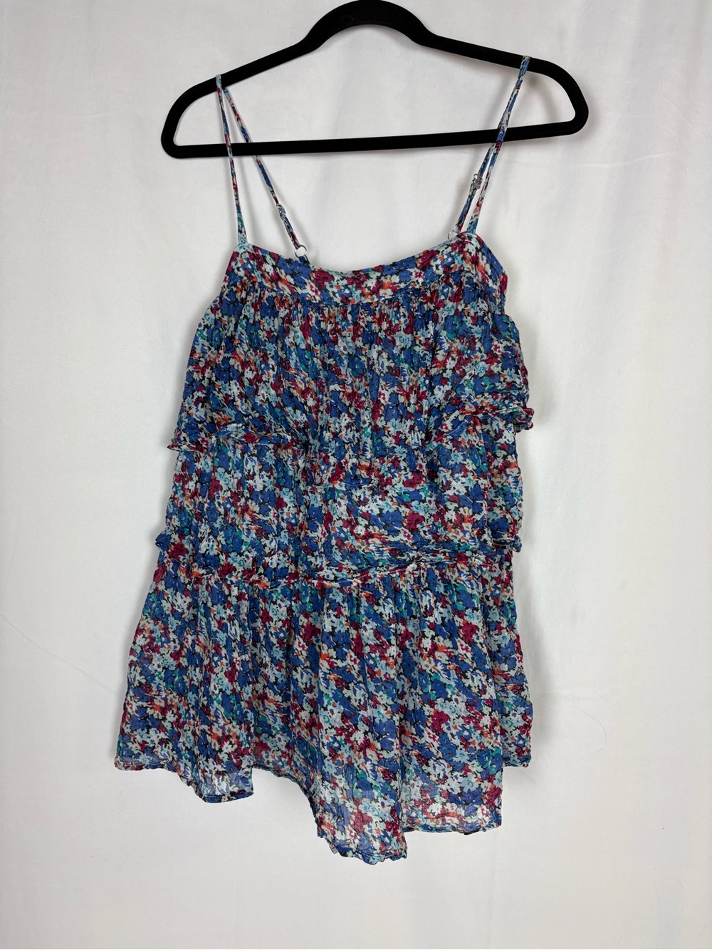 Free People Blue Floral Tiered Mini Dress with Pink & White